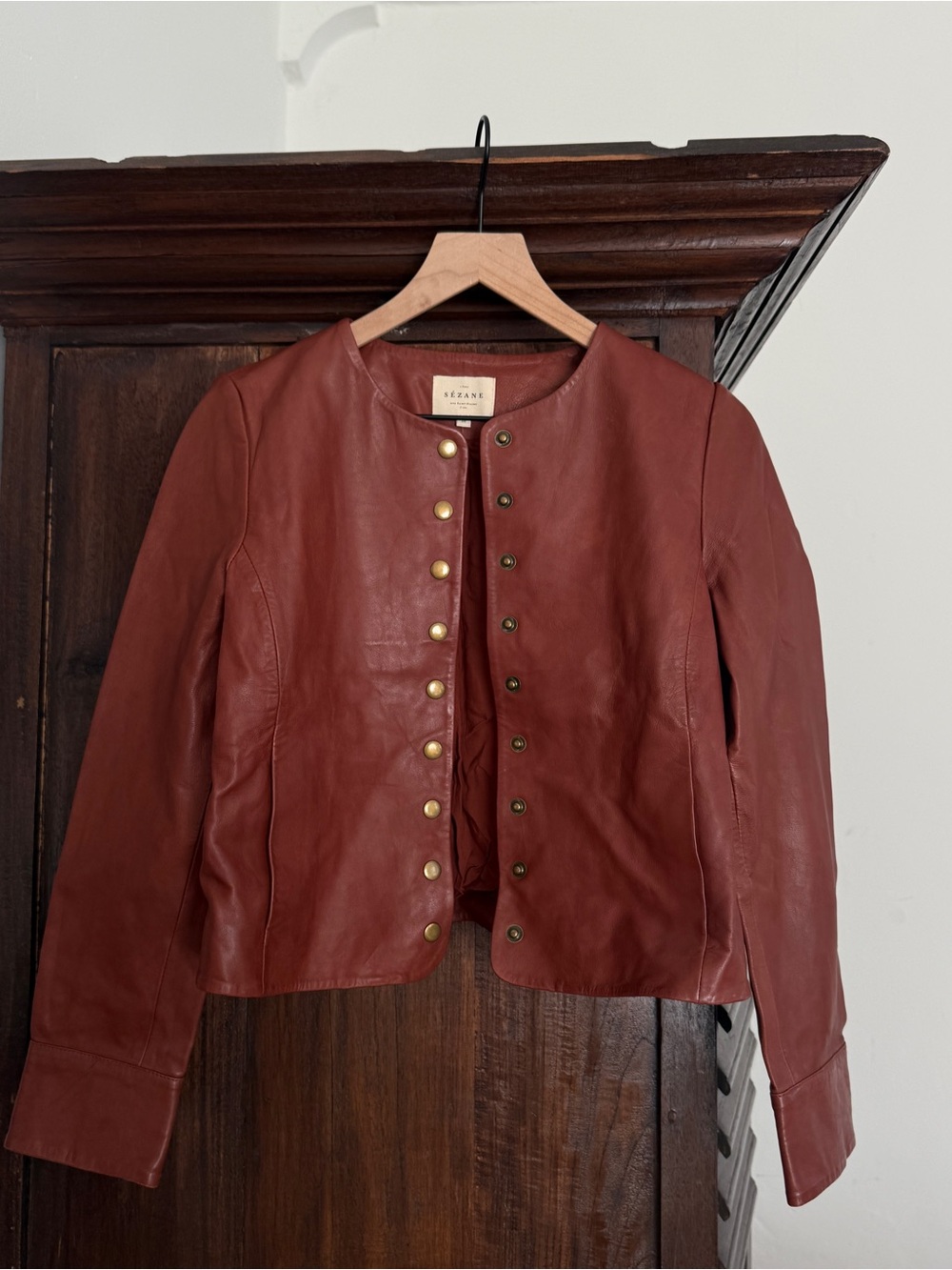 Sezane Maroon Leather Jacket